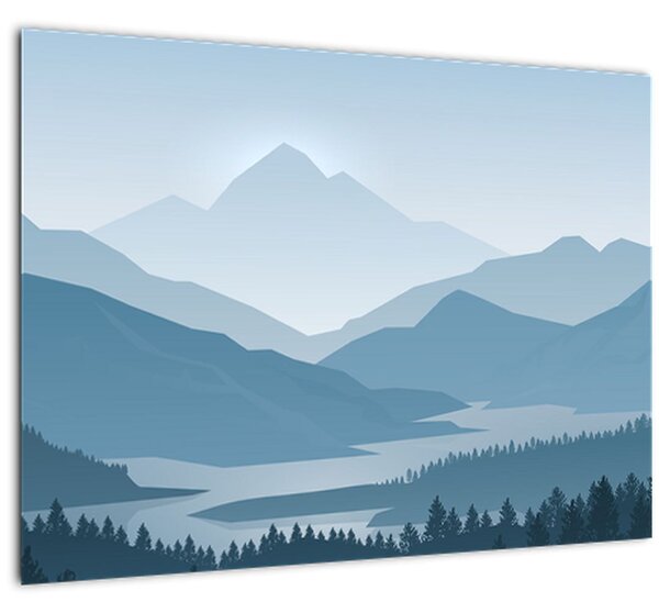 Tablou pe sticlă - Munții cu privirea graficeanului (70x50 cm)
