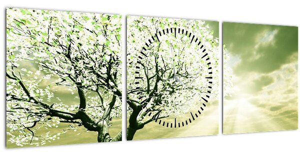Tabloul cu pomul înflorit (cu ceas) (90x30 cm)