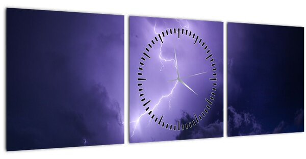 Tablou - cerul violet cu fulger (cu ceas) (90x30 cm)