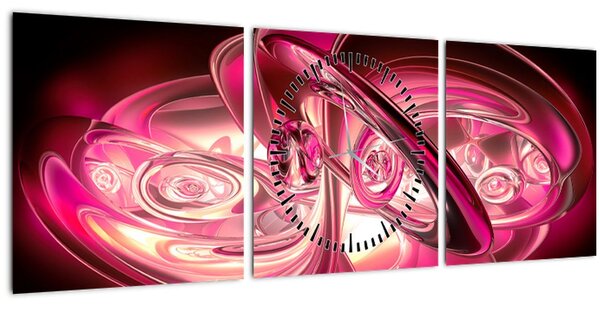 Tabloul cu fractali roz (cu ceas) (90x30 cm)
