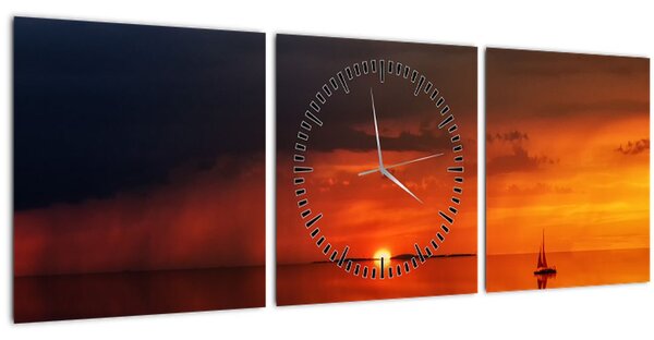 Tabloul apusului de soare cu barca (cu ceas) (90x30 cm)