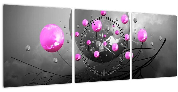 Tabloul cu bile roz (cu ceas) (90x30 cm)