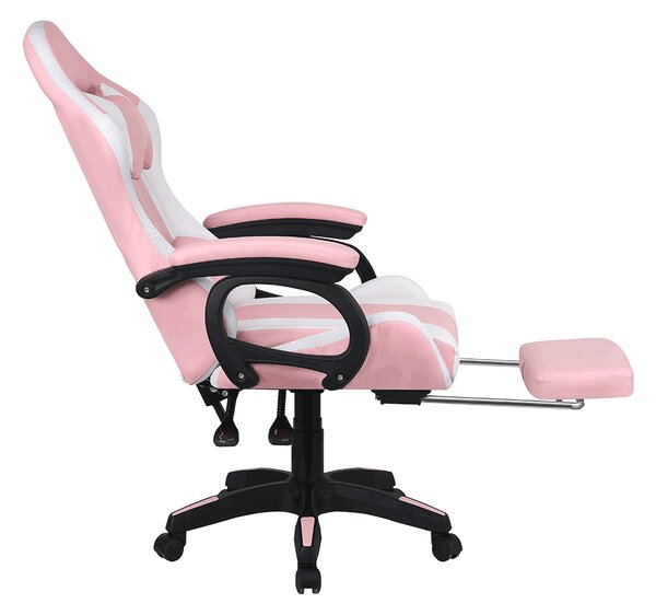 Fotoliu birou Juventa (cu RGB iluminat LED) (roz + alb). 1040137