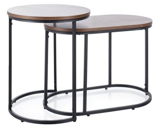 Set 2 masute cafea TWINGO, nuc/negru mat, furnir/metal