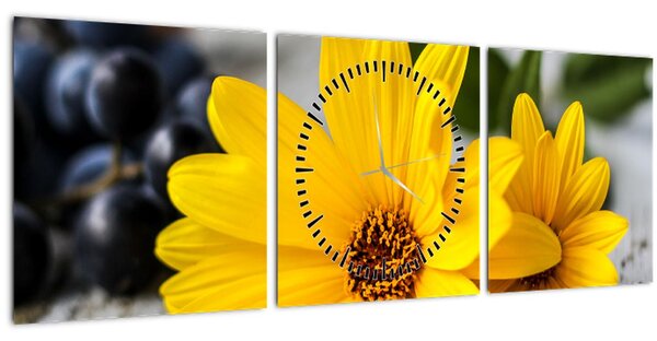 Tablou cu flori galbene (cu ceas) (90x30 cm)