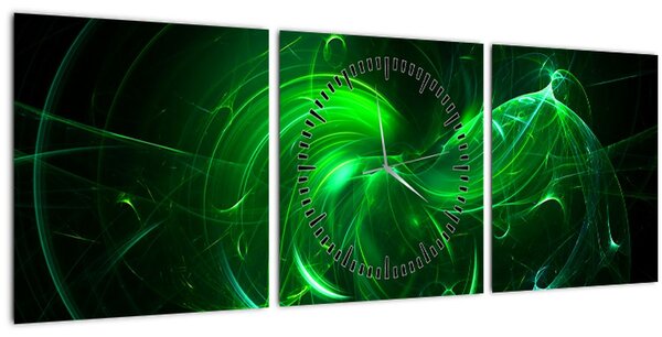Tablou - abstracție verde (cu ceas) (90x30 cm)