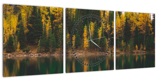 Tablou cu lac de pădure (cu ceas) (90x30 cm)