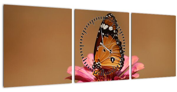 Tablou cu fluture pe floare (cu ceas) (90x30 cm)
