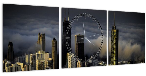 Tablou cu oraș în nori (cu ceas) (90x30 cm)