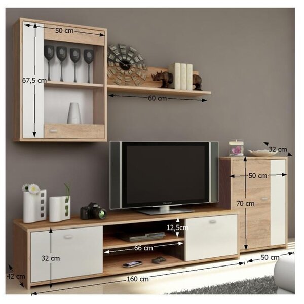 Mobilier living Gerra (alb + stejar sonoma). 1014791