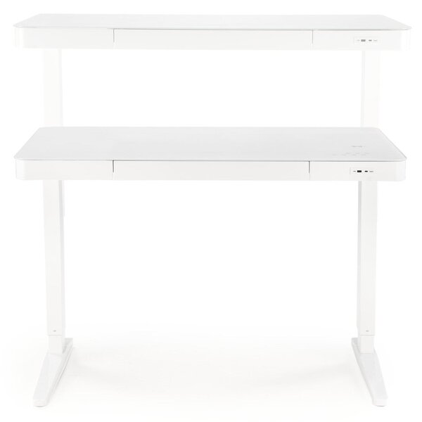 Birou B52, alb, sticla/metal, cu functie de reglare a inaltimii, 120x6