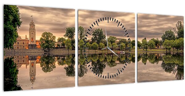 Tablou cu lac și copaci (cu ceas) (90x30 cm)