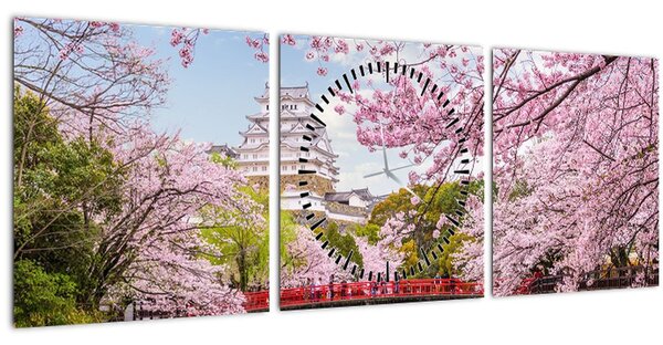 Tablou cu cireș japonez (cu ceas) (90x30 cm)