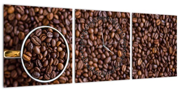 Tablou - boabe de cafea (cu ceas) (90x30 cm)