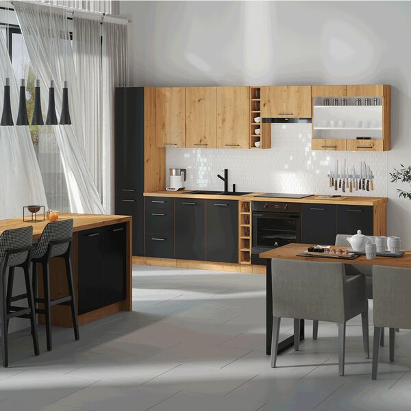 Dulap inferior de bucătărie sub chiuvetă Meriel 80ZL 2F BB (negru + Stejar artisan). 1033973