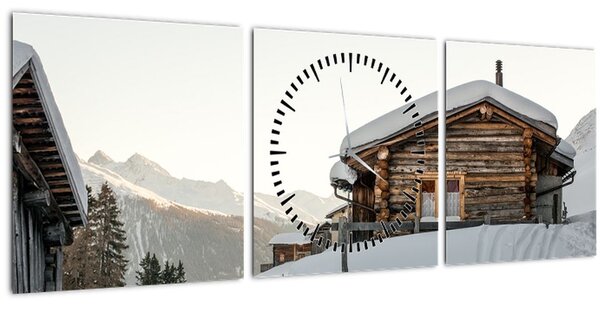 Tablou - cabana montană în zăpadă (cu ceas) (90x30 cm)