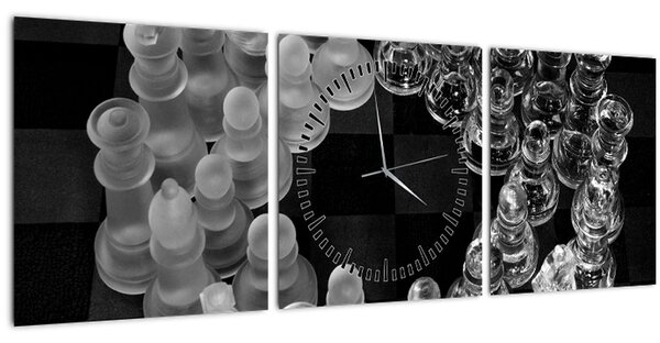 Tablou - șah albnegru (cu ceas) (90x30 cm)