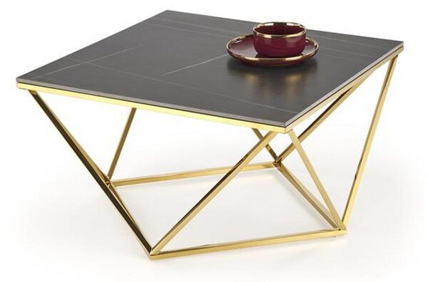 Masuta cafea FELICIA, negru/auriu, ceramica/metal, 80x80x46 cm