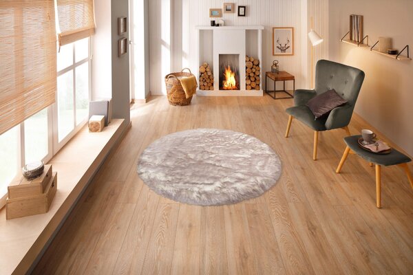 Covor My Home Sammo, blana artificiala, rotund, gri-alb, 140 cm