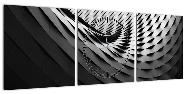 Tablou abstract - spirală alb neagră (cu ceas) (90x30 cm)
