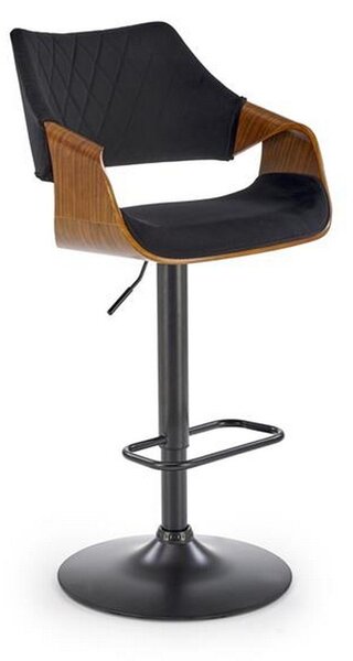 Scaun bar H124, negru/nuc, stofa catifelata/placaj/metal, 55x52x93/114 cm