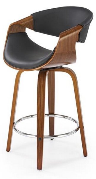 Scaun bar H123, negru/nuc, piele ecologica/placaj/metal, 55x51x91 cm
