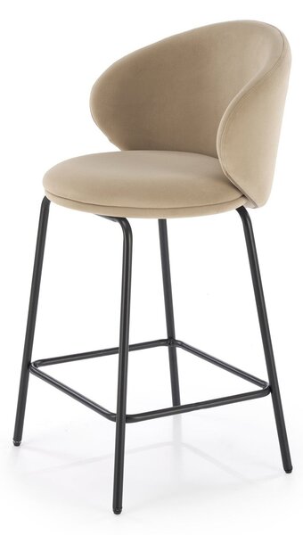 Scaun bar H121, bej/negru, stofa catifelata/metal, 51x50x92 cm