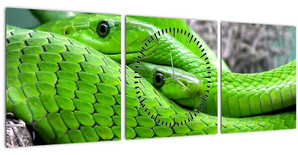 Tablou cu șerpi verzi (cu ceas) (90x30 cm)