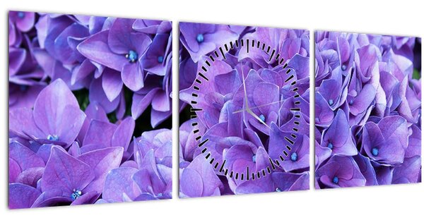 Tablou cu flori violete (cu ceas) (90x30 cm)