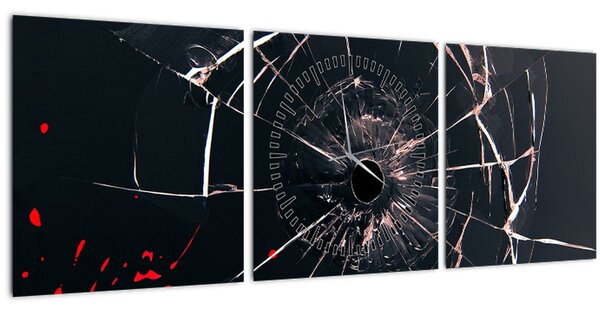 Tablou abstract - sticla spartă (cu ceas) (90x30 cm)