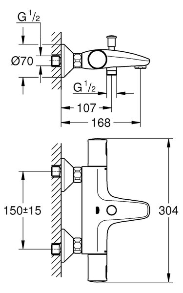 Grohe Precision baterie cadă-duș perete cu termostat negru 345982430