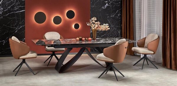 Masa extensibila HILARIO, negru, ceramica/metal, 180/260x90x75 cm