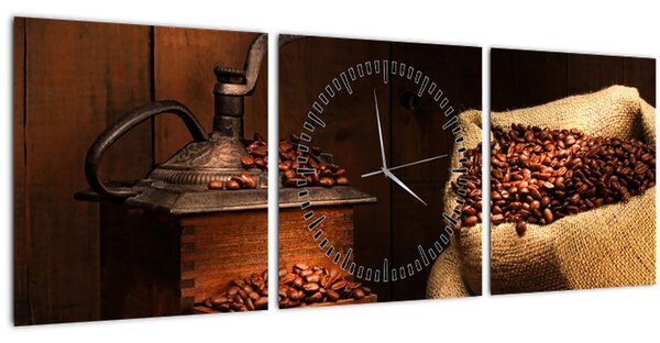 Tablou cu cafea (cu ceas) (90x30 cm)
