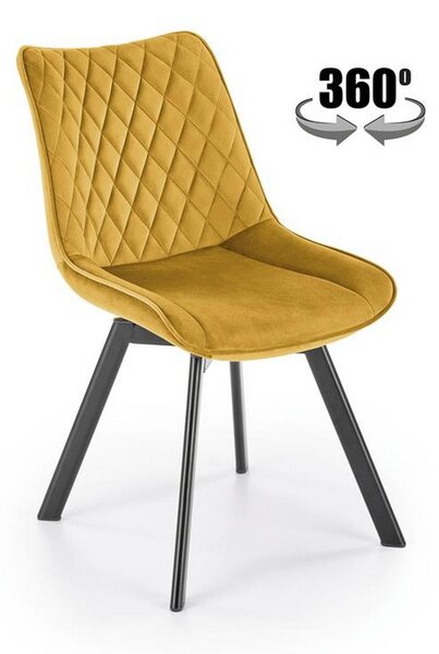 Scaun rotativ K520, galben/negru, stofa catifelata/metal, 45x63x80 cm