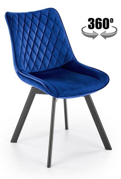 Scaun rotativ K520, albastru/negru, stofa catifelata/metal, 45x63x80 cm