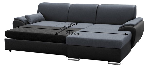 Colțar Excelsa 2 (D) (negru piele ecologică + Gri închis Textil). 1028744