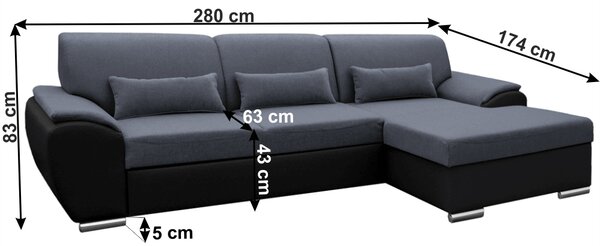 Colțar Excelsa 2 (D) (negru piele ecologică + Gri închis Textil). 1028744