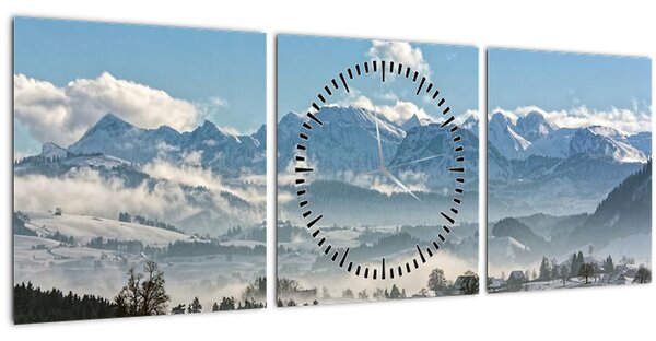 Tablou cu munții înzăpeziți (cu ceas) (90x30 cm)