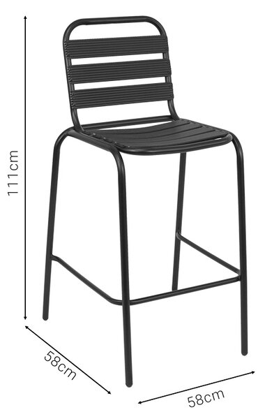 Scaun de bar pentru exterior, Model Sussie, culoare negru, metal si aluminiu, 58x58x111 cm
