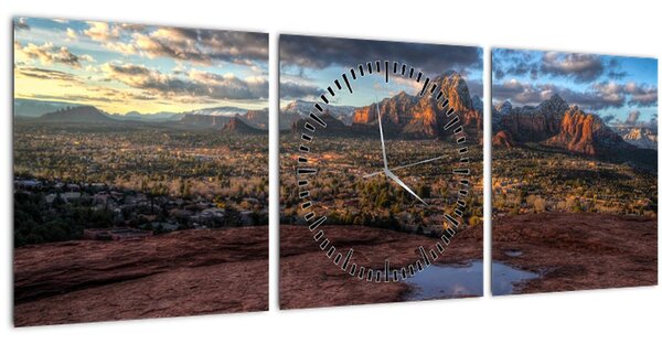 Tablou cu munți (cu ceas) (90x30 cm)