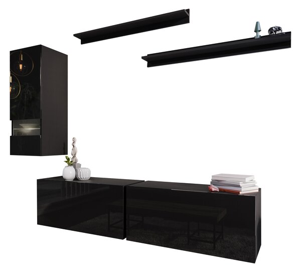 Mobilier living Damot (negru + negru lucios). 1007698