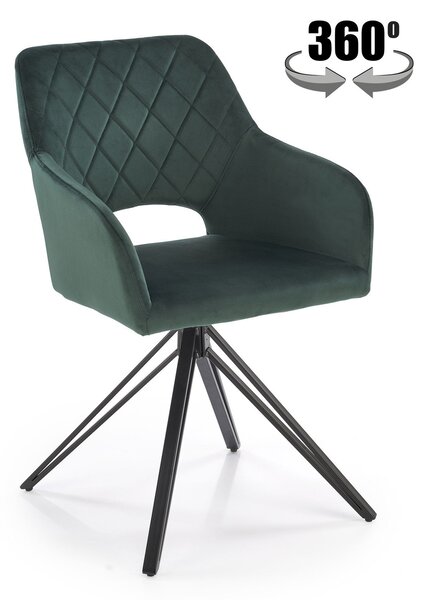 Scaun rotativ K535, verde inchis/negru, stofa catifelata/metal, 57x60x86 cm