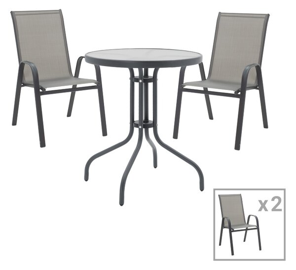 Set 3 buc masă și scaune de grădină Calan-Watson Gri 60x60x70 cm