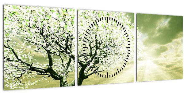 Tablou cu copaci pe luncă (cu ceas) (90x30 cm)