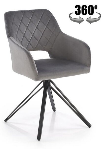 Scaun rotativ K535, gri/negru, stofa catifelata/metal, 57x60x86 cm