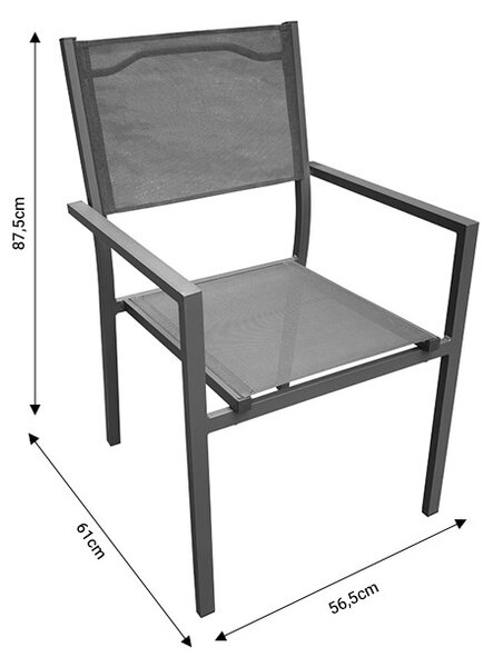 Fotoliu de exterior, Model Moly, culoare antracit, aluminiu si textil, 56,5x61x87,5 cm