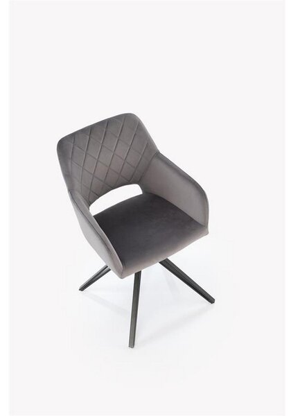 Scaun rotativ K535, gri/negru, stofa catifelata/metal, 57x60x86 cm