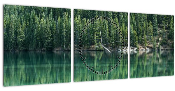 Tablou - Coniferi lângă lac (cu ceas) (90x30 cm)