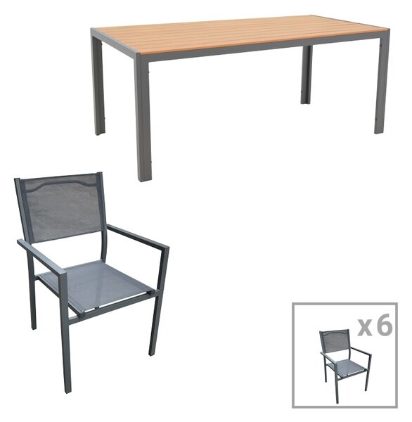 Set 7 buc masă și scaune de grădină Nares-Moly Gri 180x90x72.5 cm
