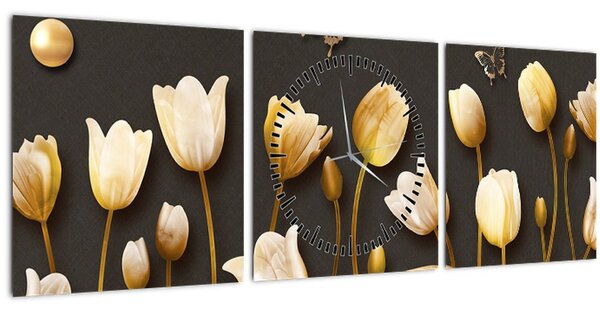 Tablou - Lalele - abstract (cu ceas) (90x30 cm)
